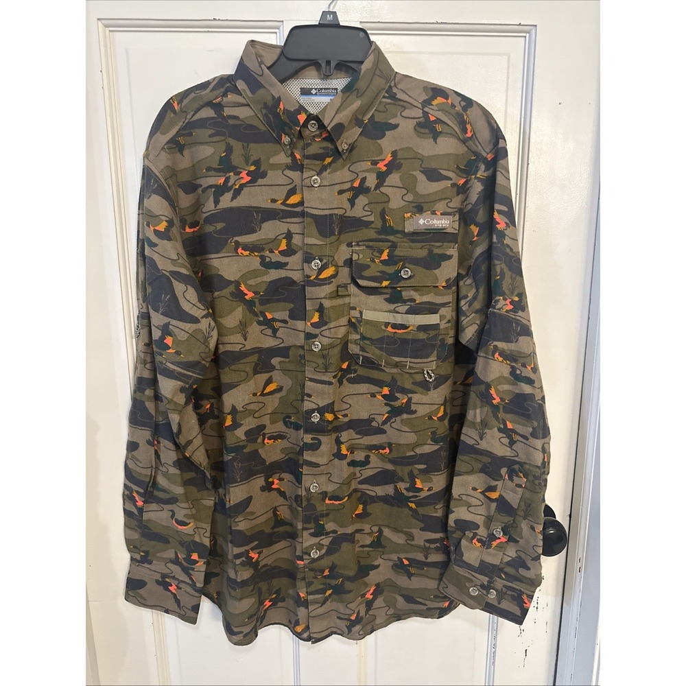 Columbia Sharptail Flannel‎ Shirt Performance Hunting Camo Duck Mens Size Medium